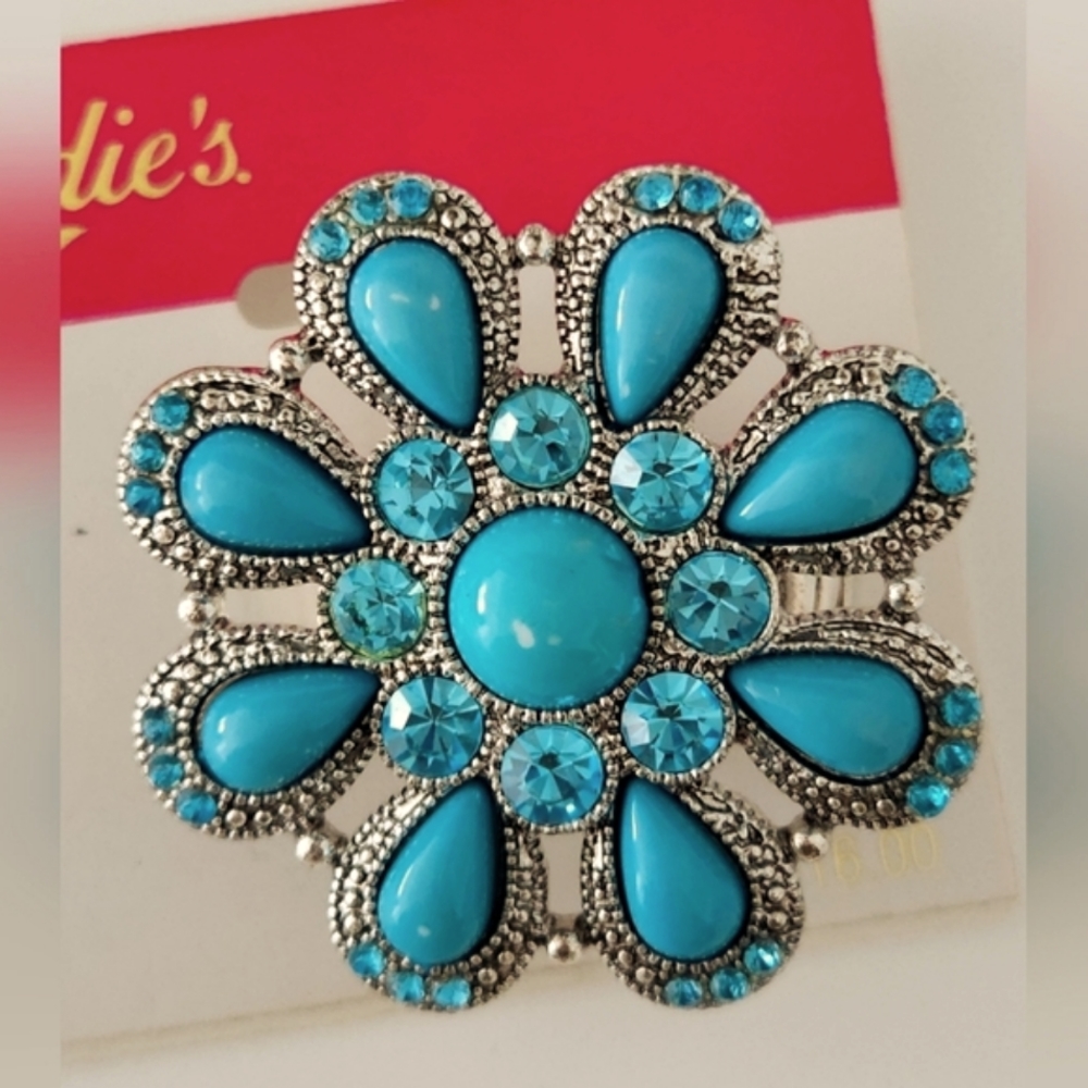 Simulated Turquoise & Blue Topaz Crystals Fashion Ring Adjustable Size New